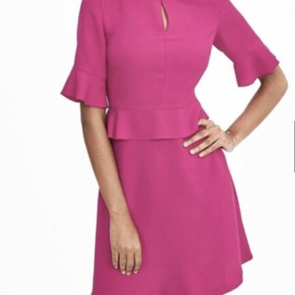 Peplum flounce dress in bright magenta 4P - Picture 3 of 7